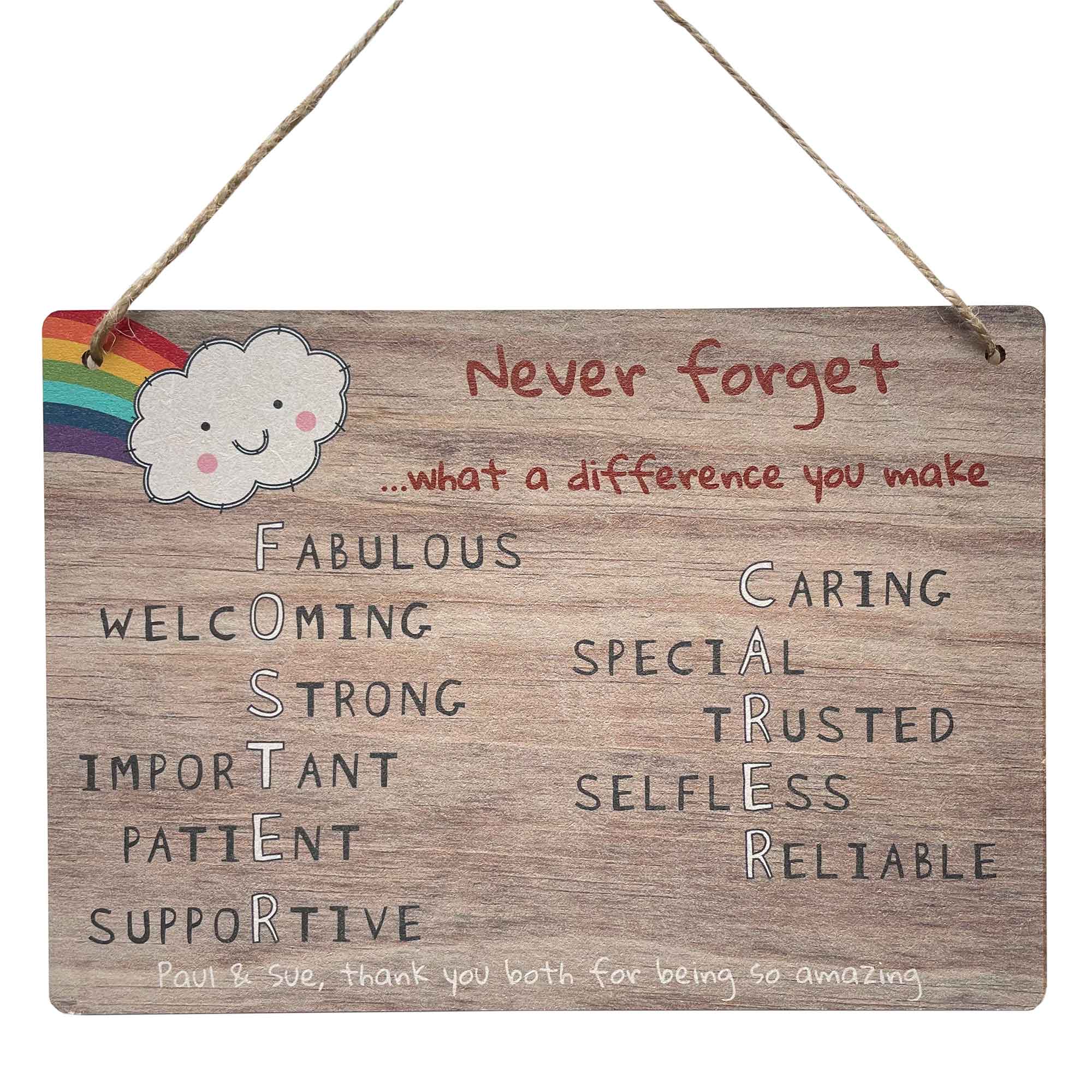 Foster Carer Thank You Gifts - Personalised Rainbow Plaque