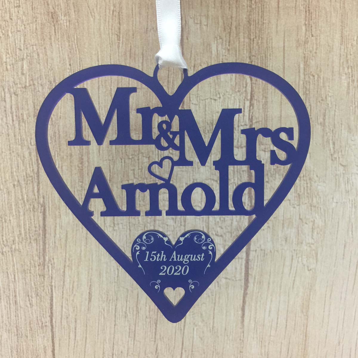 Personalised Wedding Day Gifts Swirl Love Heart Decoration - Frosted Dark Blue Acrylic