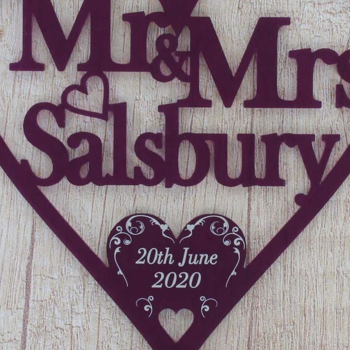 Personalised Wedding Day Gifts Swirl Love Heart Decoration - Frosted Plum Acrylic