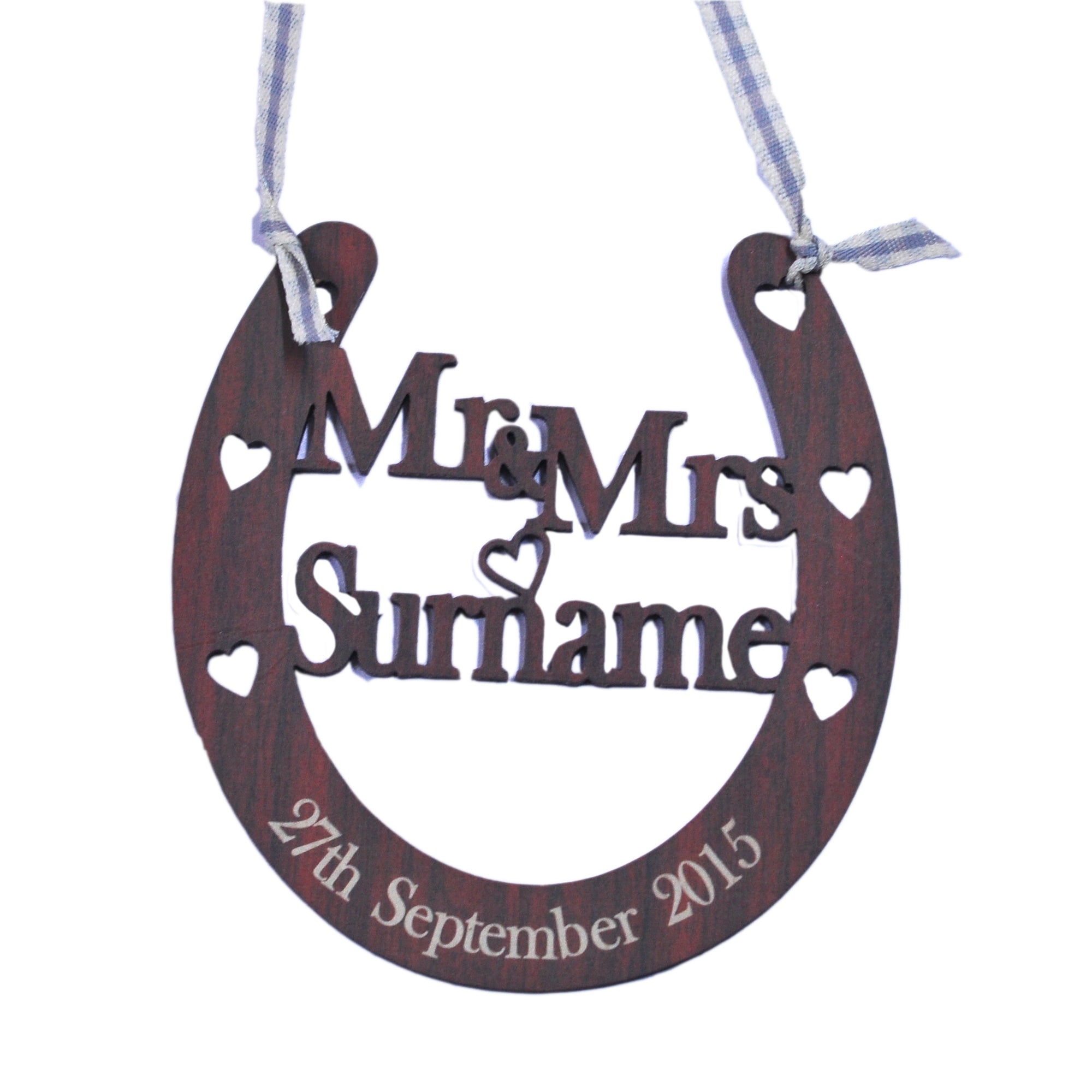 Rustic Wedding Horseshoe Personalised Wood Effect 5th Wooden Anniversary Gift
