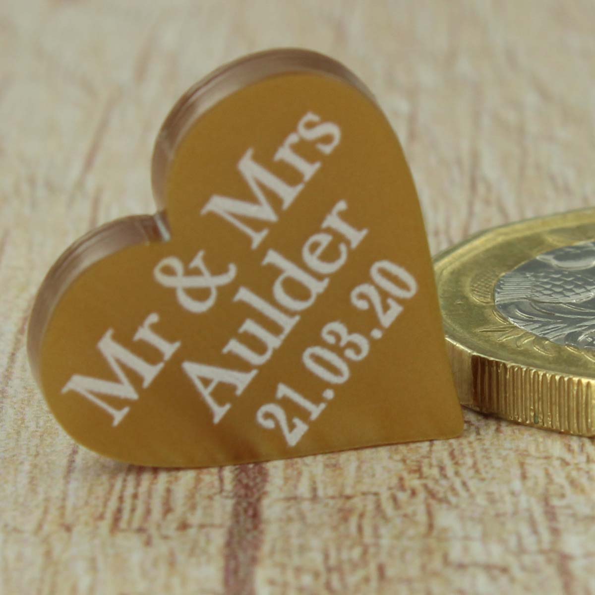 Personalised Wedding Favours - Metallic Gold Acrylic Love Hearts