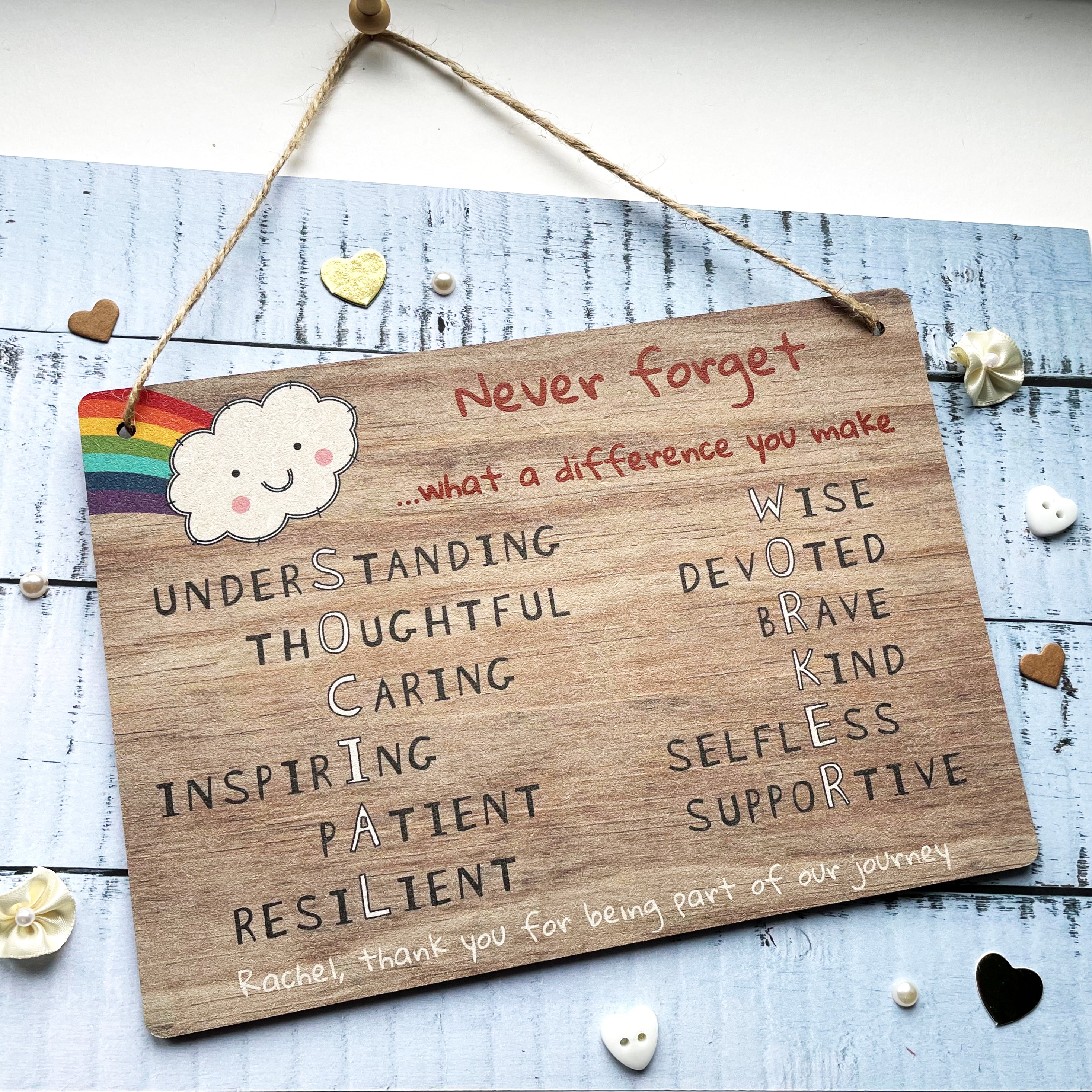 Social Worker Thank You Gifts - Personalised Rainbow Plaque